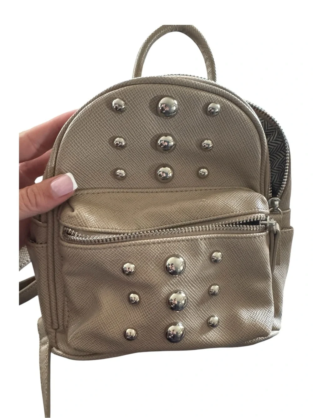 Steve Madden Taupe Mini Backpack with Silver Studs
